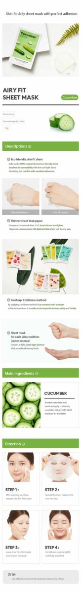 MISSHA Airy Fit Sheet Mask Cucumber Korean Skincare