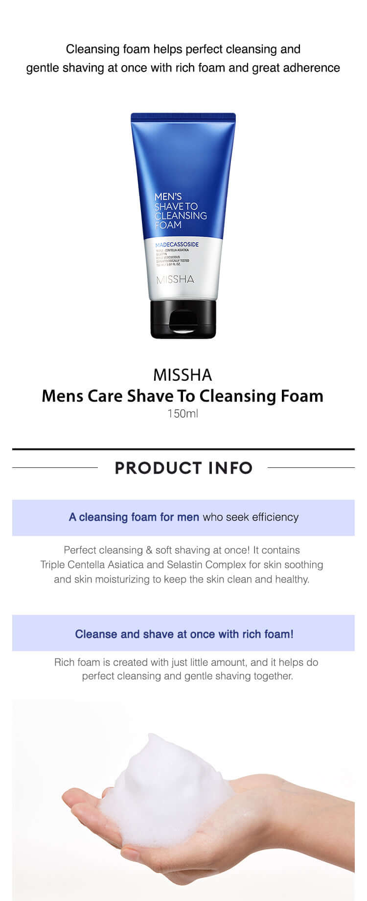 MISSHA Mens Care Shave To Cleansing Foam 150ml Buy Korean Skincare in Canada