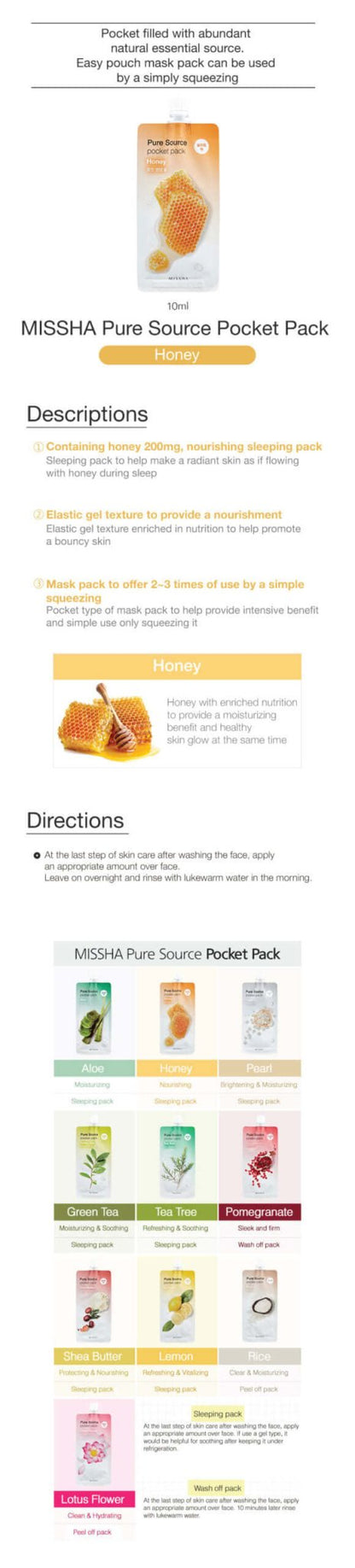 MISSHA Pure Source Pocket Pack Honey 10ml Buy Korean Skincare in Canada