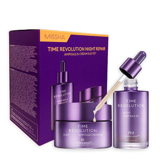 MISSHA Time Revolution Night Ampoule & Cream Duo Anti - aging Set Korean Skincare